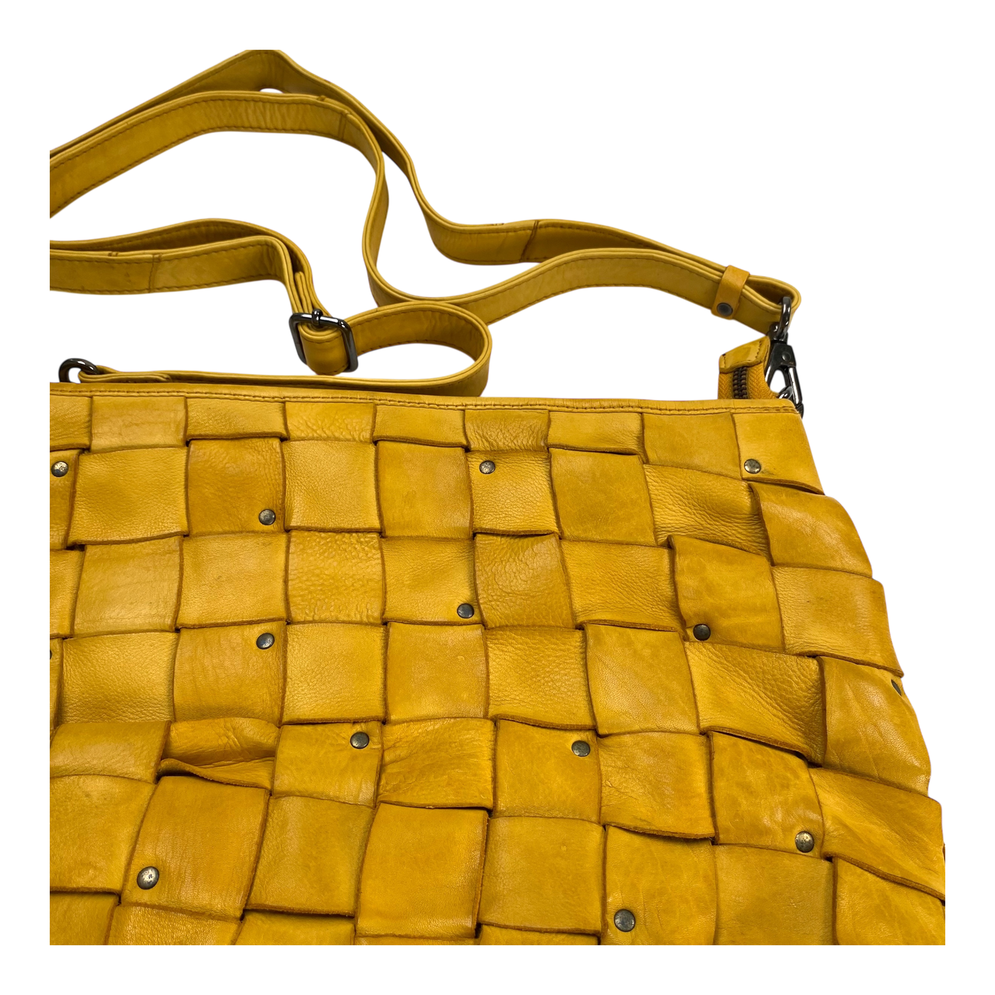 Harold's Bags leather braid shopper bag, yellow