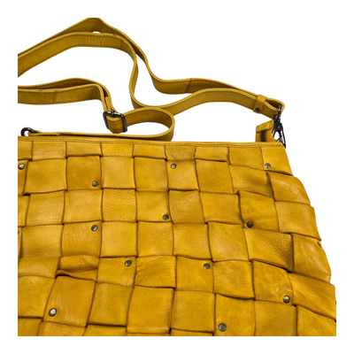 Harold's Bags leather braid shopper bag, yellow