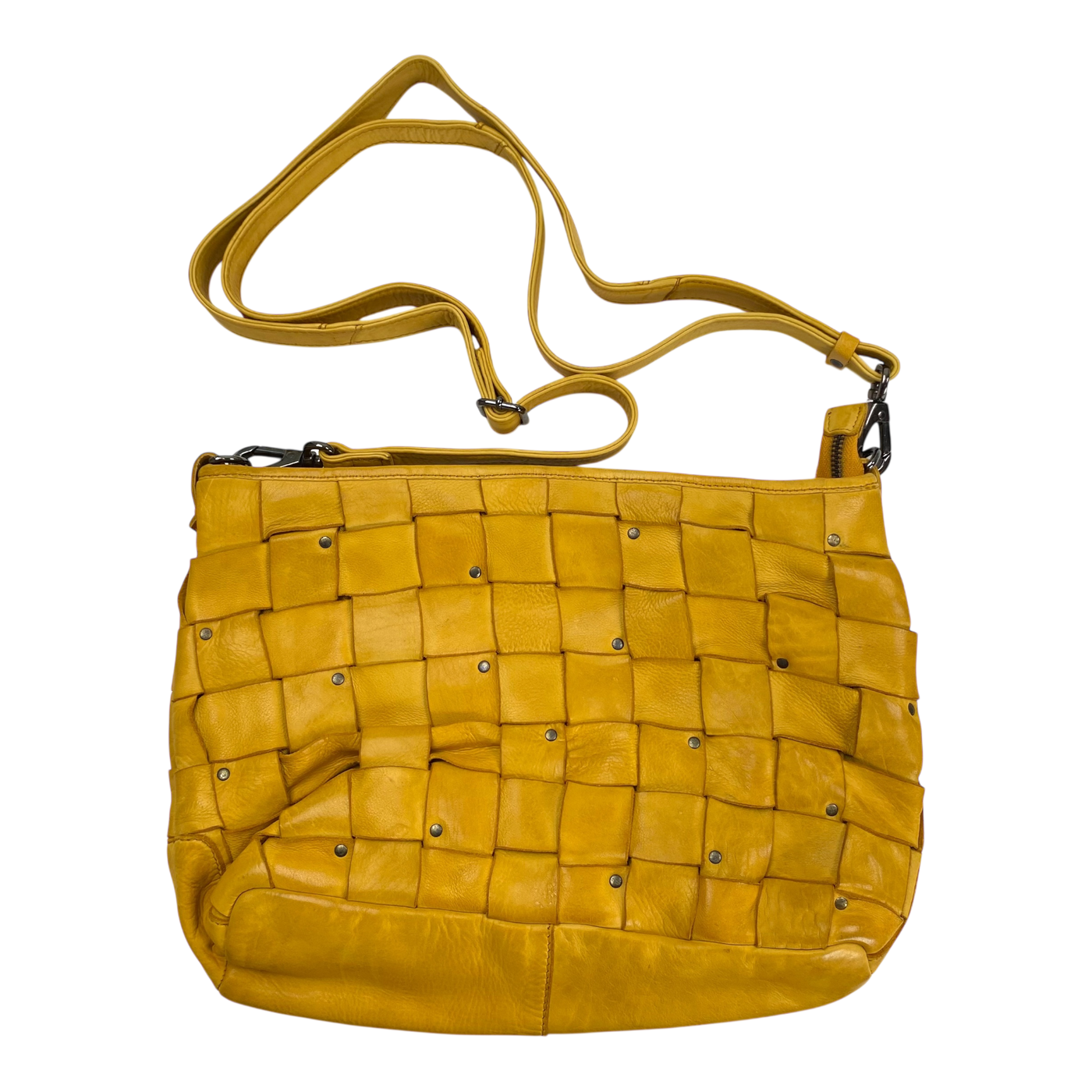 Harold's Bags leather braid shopper bag, yellow