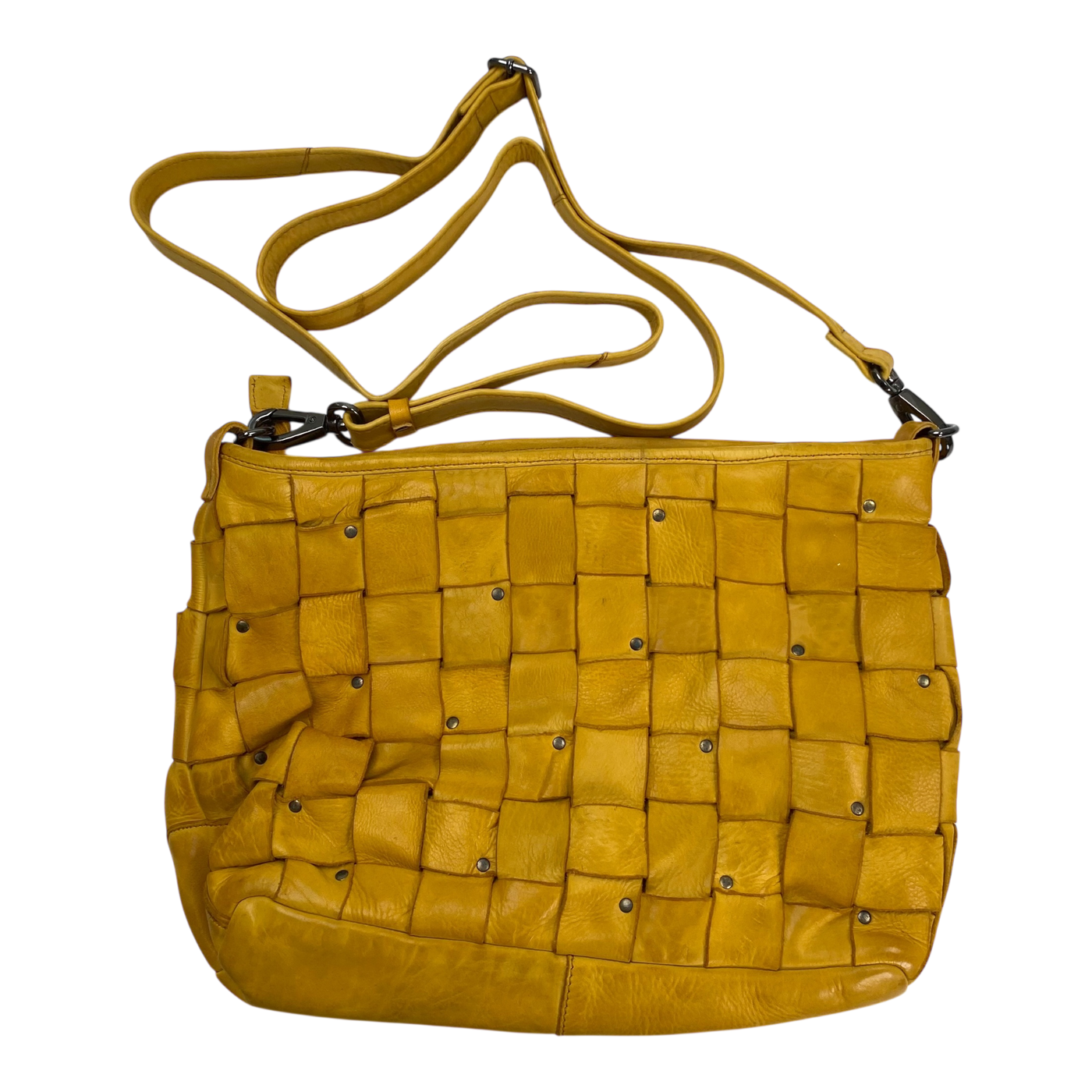 Harold's Bags leather braid shopper bag, yellow