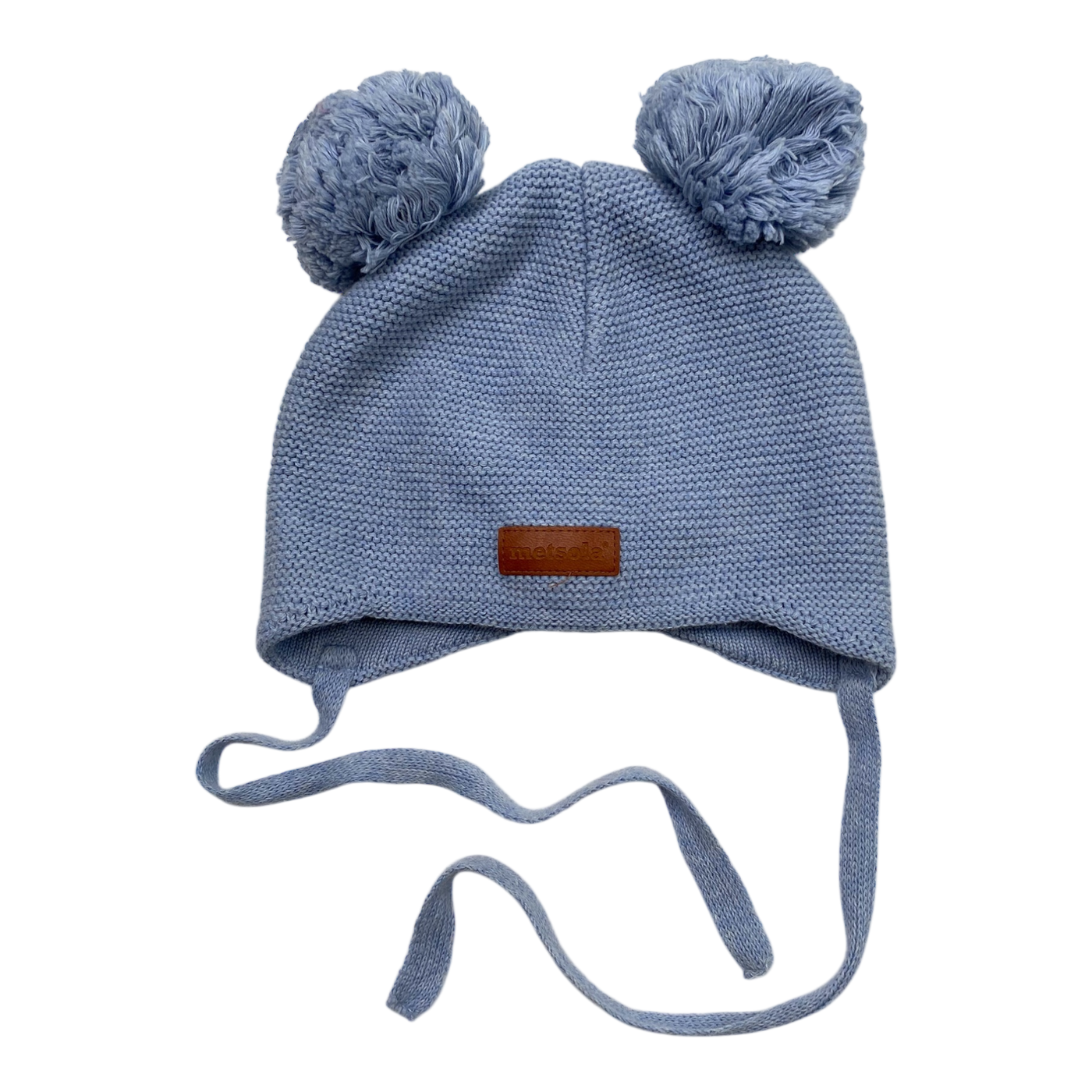 Metsola knitted cotton beanie with 2 poms, baby blue | 2-6m