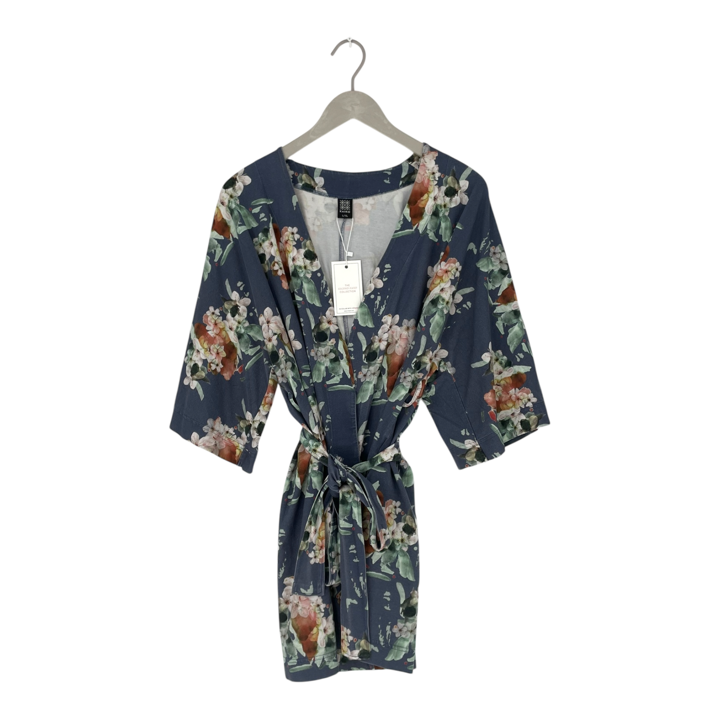 Kaiko wrapped kimono, blue blossom | woman L/XL