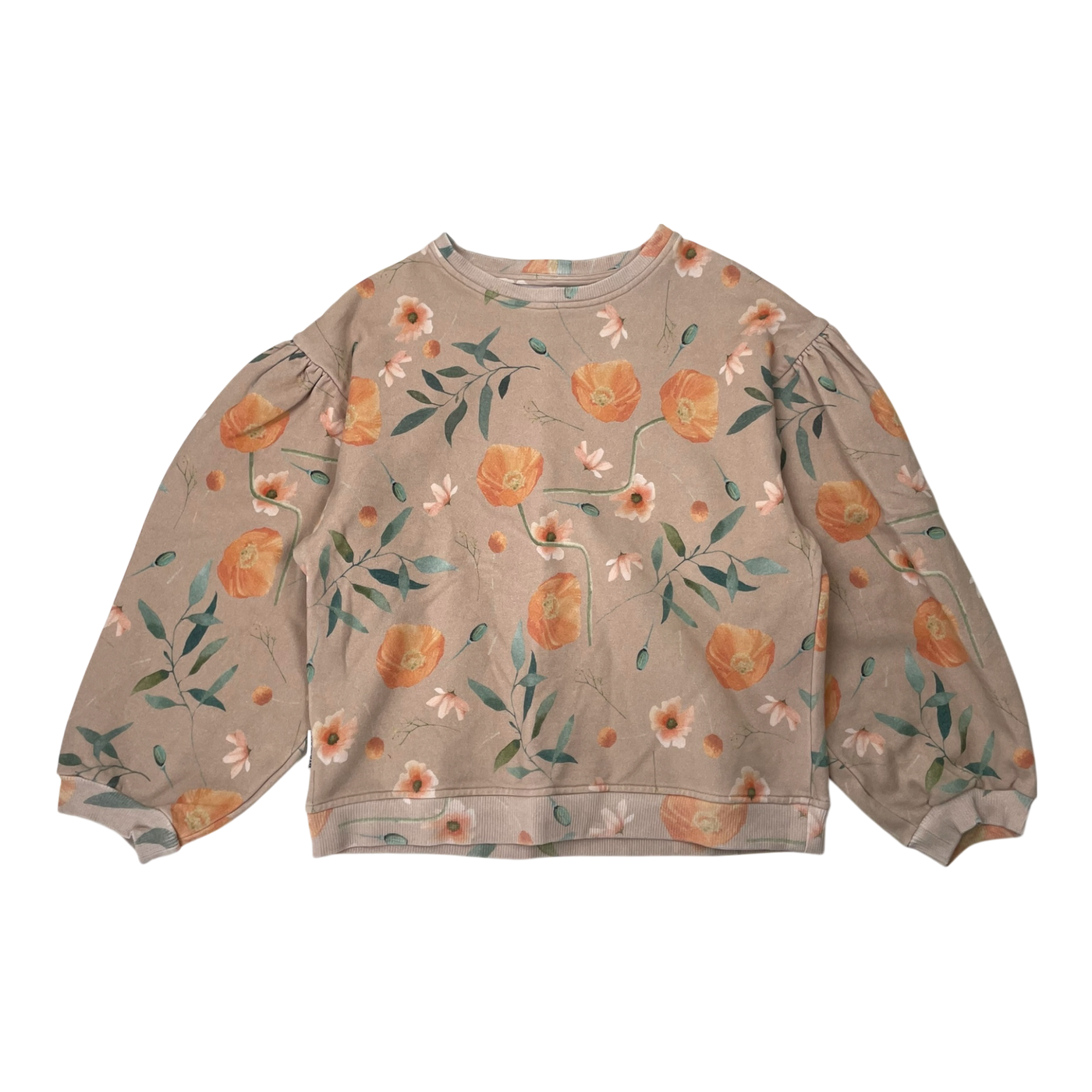 Metsola puff sleeve sweatshirt, flowers | 122/128cm