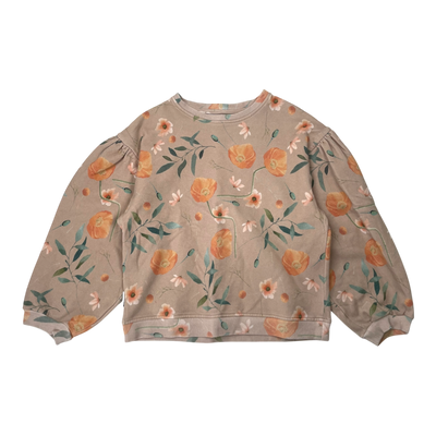 Metsola puff sleeve sweatshirt, flowers | 122/128cm