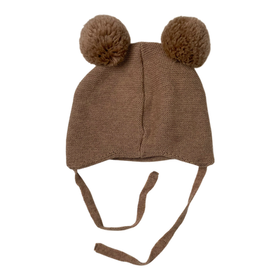 Metsola merino wool beanie with poms, tan | 1-2yrs