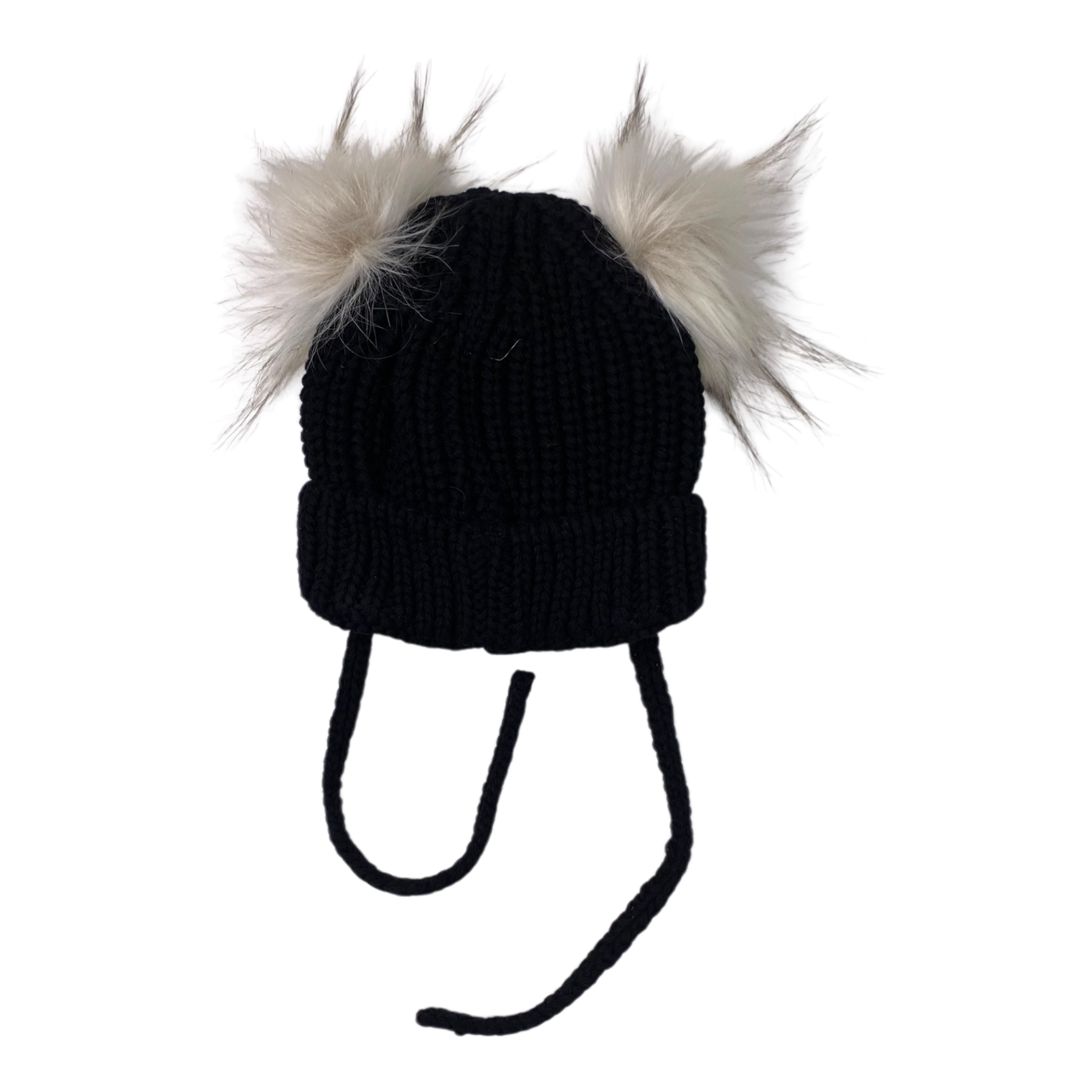 Metsola knitted cotton beanie with poms, black | 3-4y