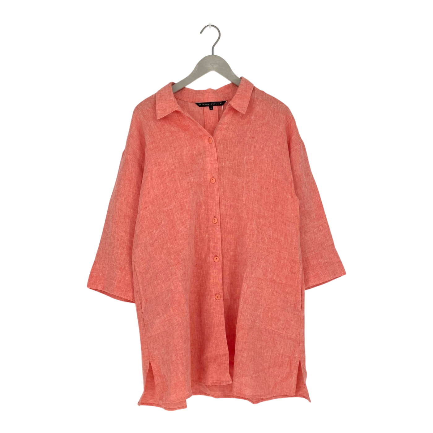 Ritva Falla linen button t-shirt tunic, coral | woman L