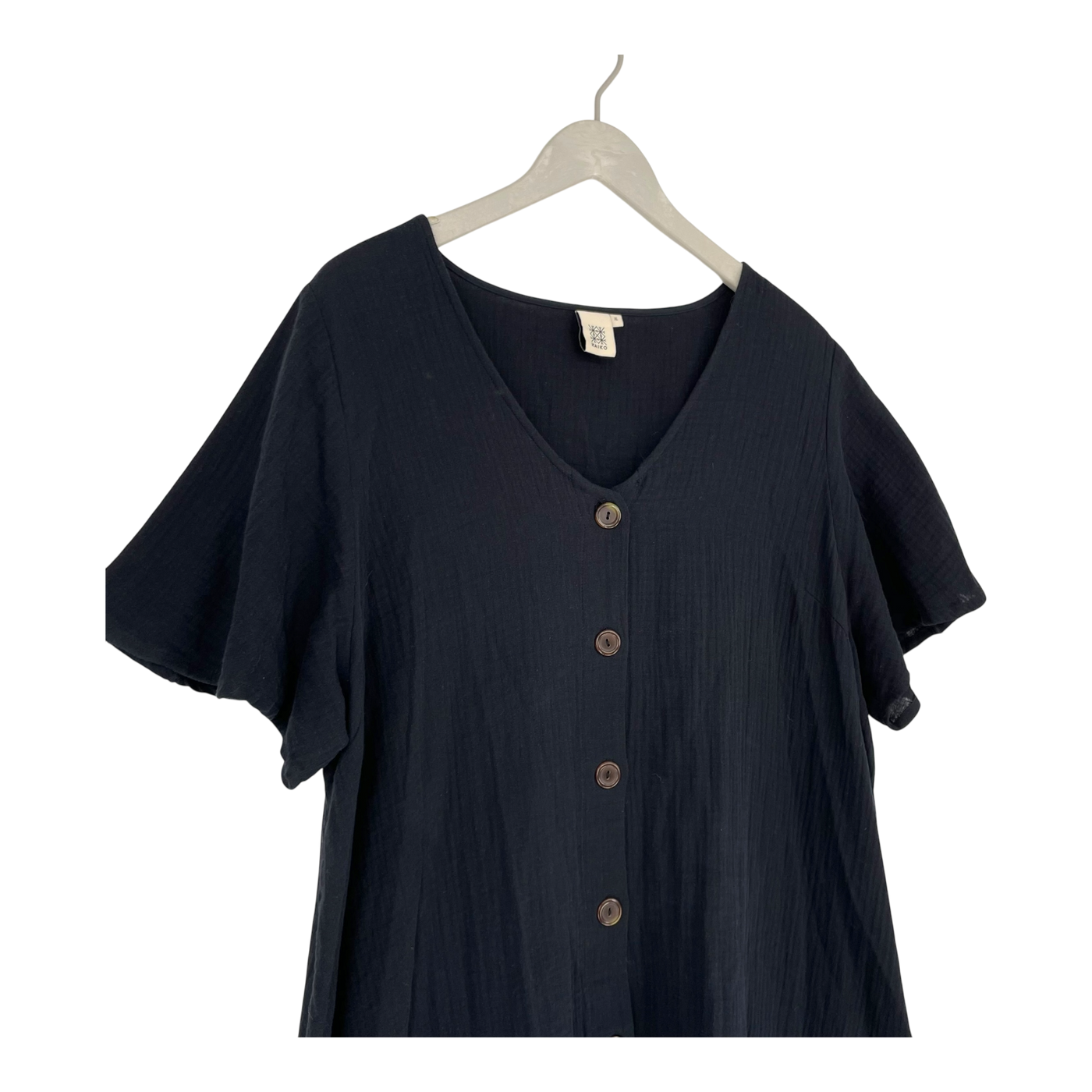 Kaiko muslin frill button dress, black | woman XL