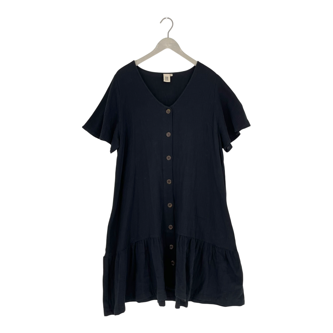 Kaiko muslin frill button dress, black | woman XL