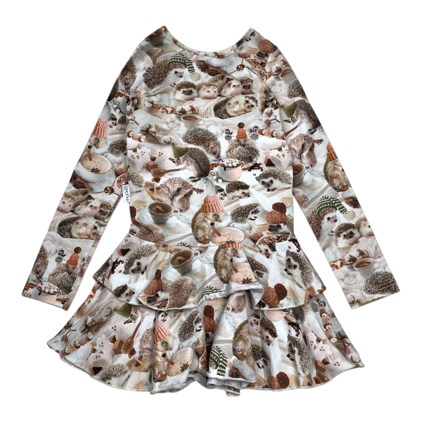 Gugguu frilla dress, hedgehog print | 122cm