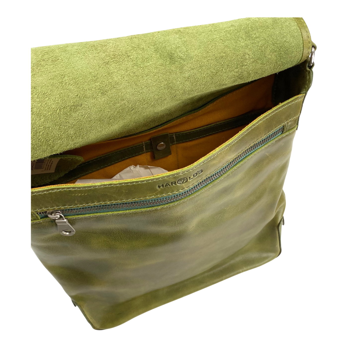 Harold's Bags leather messenger bag upend, green