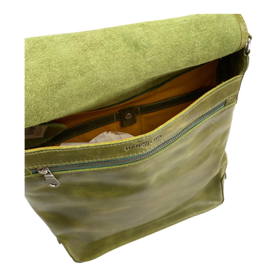 Harold's Bags leather messenger bag upend, green