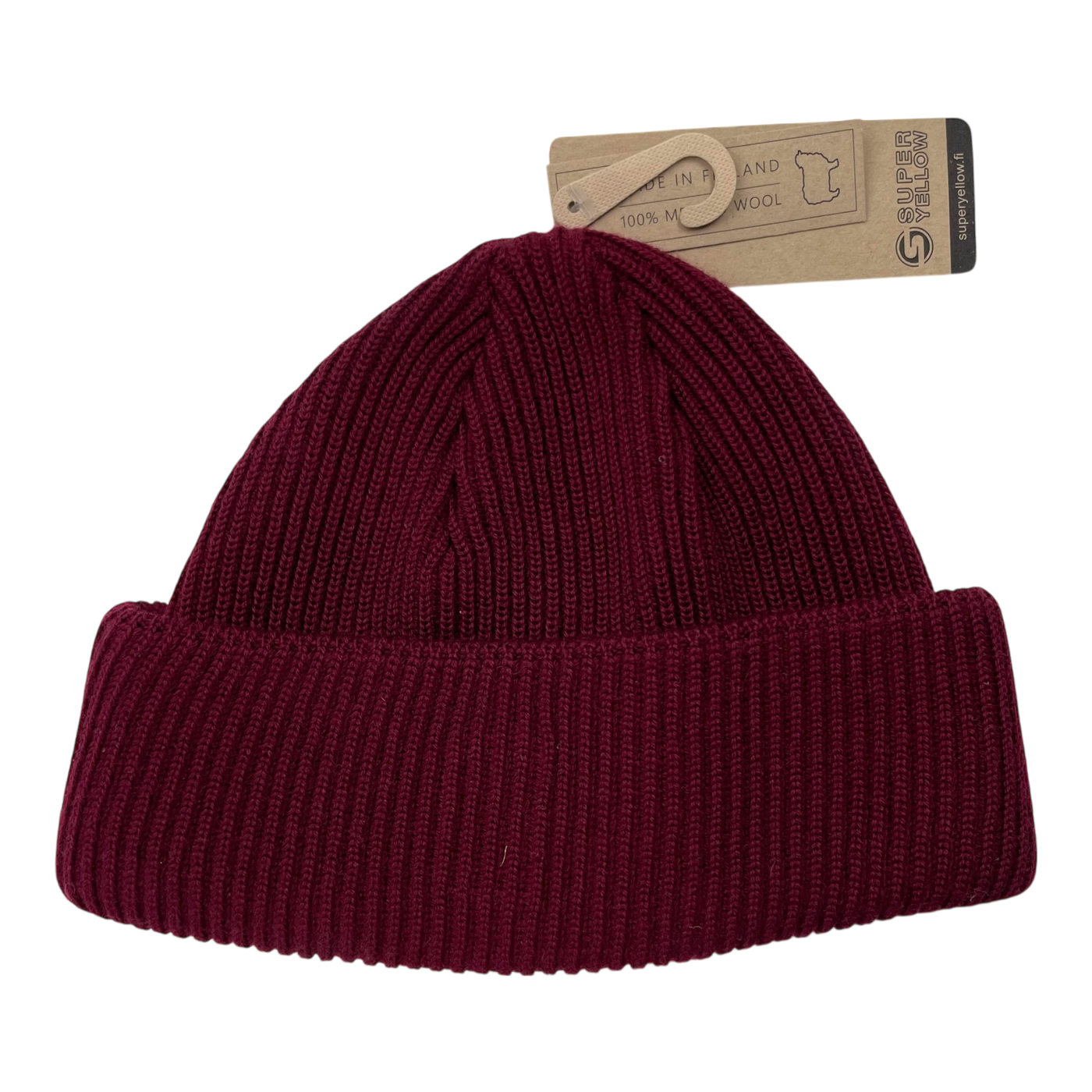 Superyellow merino wool beanie, dark red | adult onesize