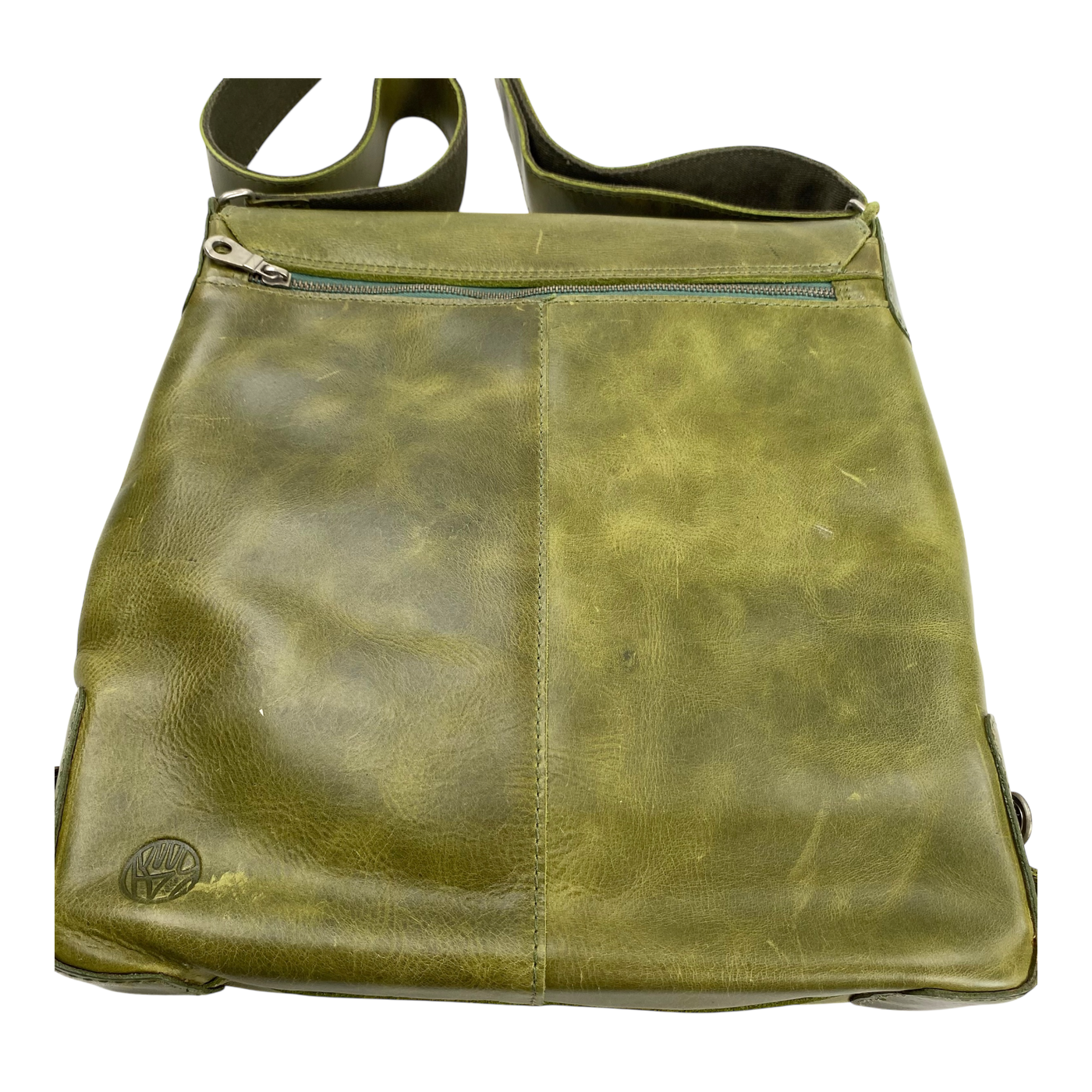 Harold's Bags leather messenger bag upend, green