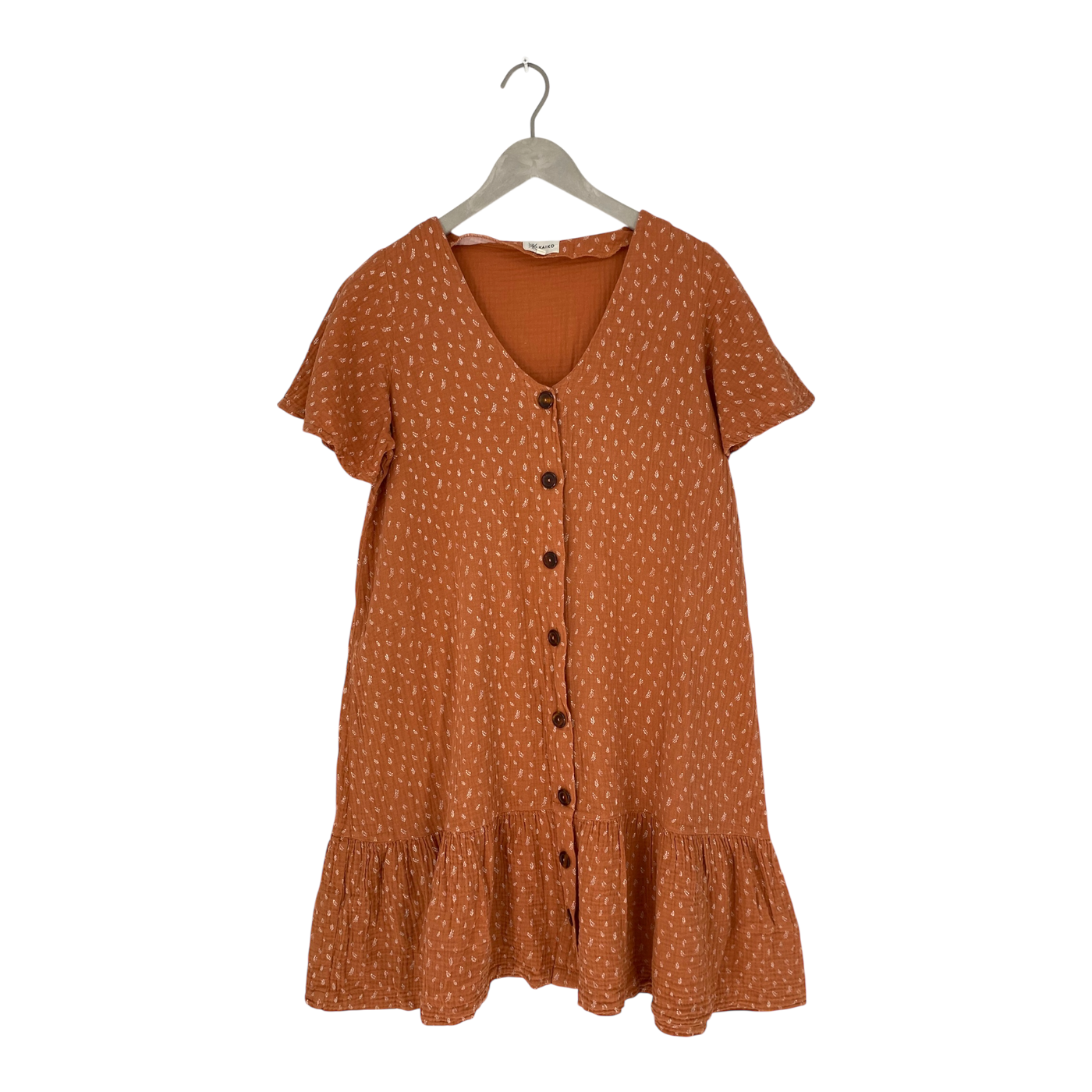 Kaiko muslin frill button dress, vintage leaf | woman S