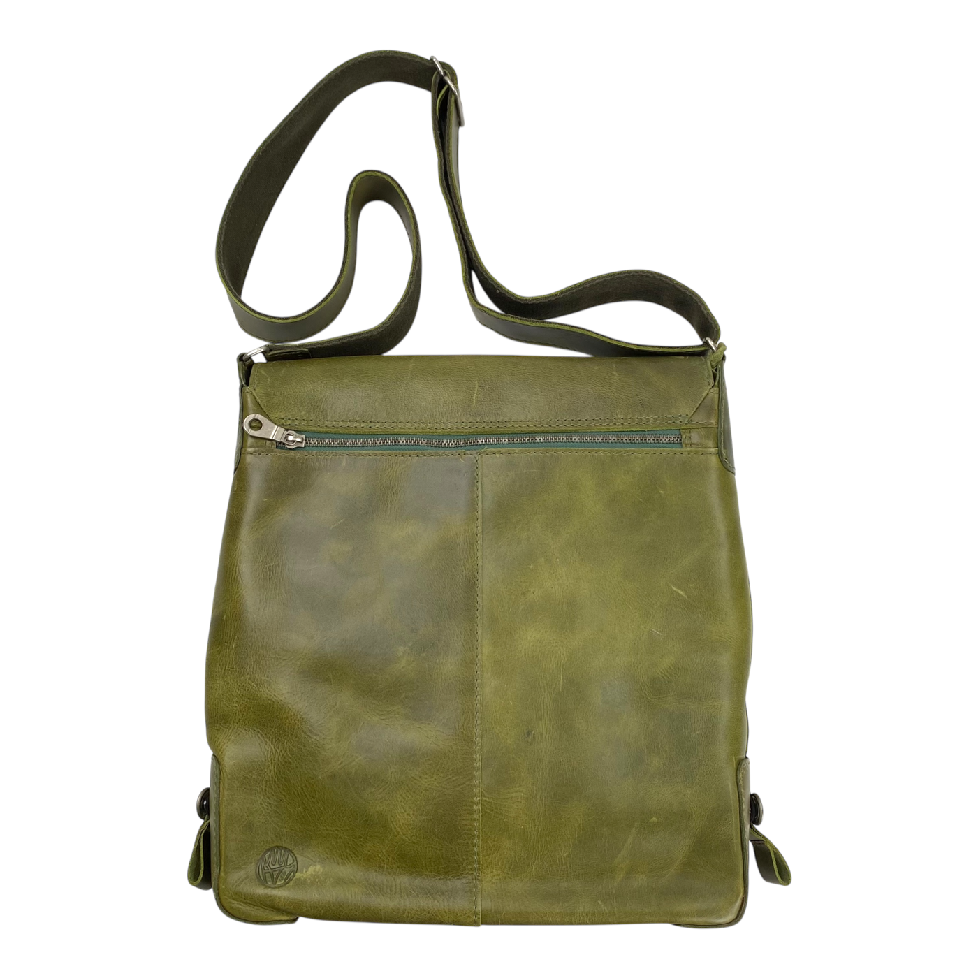 Harold's Bags leather messenger bag upend, green