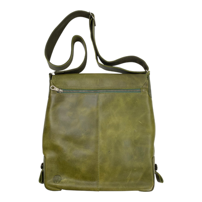 Harold's Bags leather messenger bag upend, green