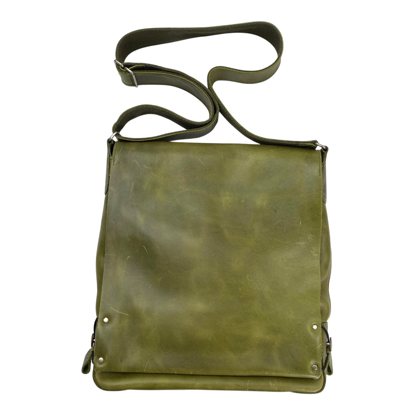Harold's Bags leather messenger bag upend, green