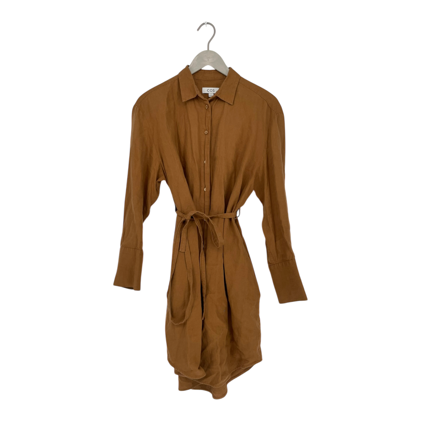 COS buttoned linen dress, caramel brown | woman 38