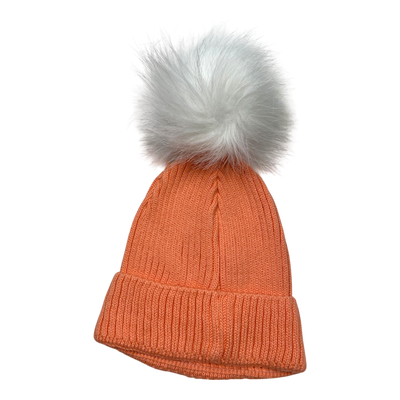 Metsola knit beanie with pom, coral | 6-8y