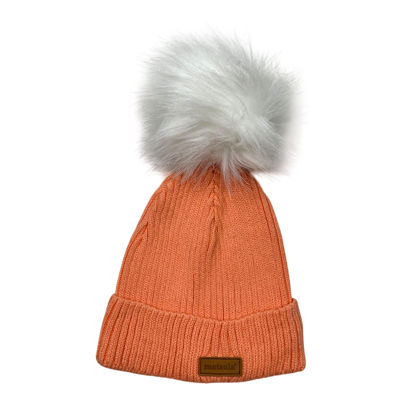 Metsola knit beanie with pom, coral | 6-8y