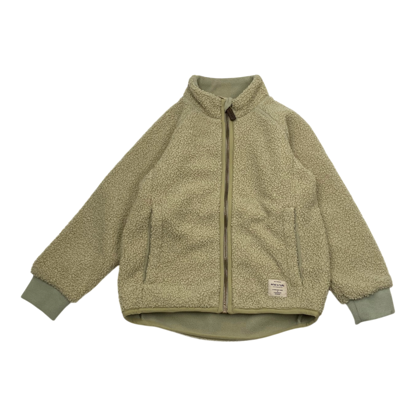 Mini A Ture matcedric teddy zip jacket, tea green | 104cm