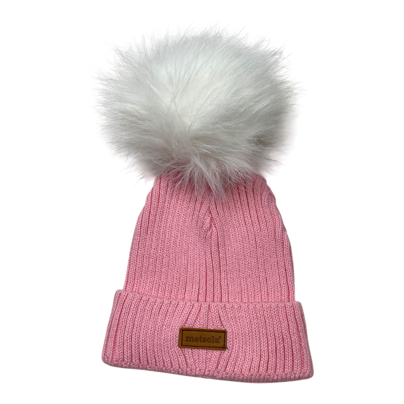 Metsola knit beanie with pom, pink | 6-8y