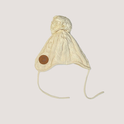 knitted pom beanie, cream | 36/38cm
