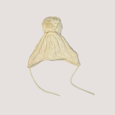 knitted pom beanie, cream | 36/38cm