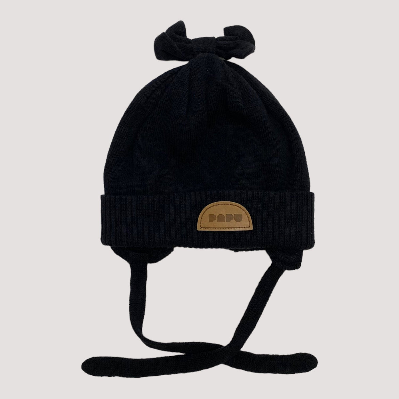 wool mix bow beanie, black | 1-2y