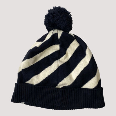 knitted pom beanie, white/black | XS/S