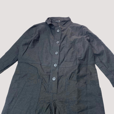 linen mix collar jumpsuit, black | 100cm