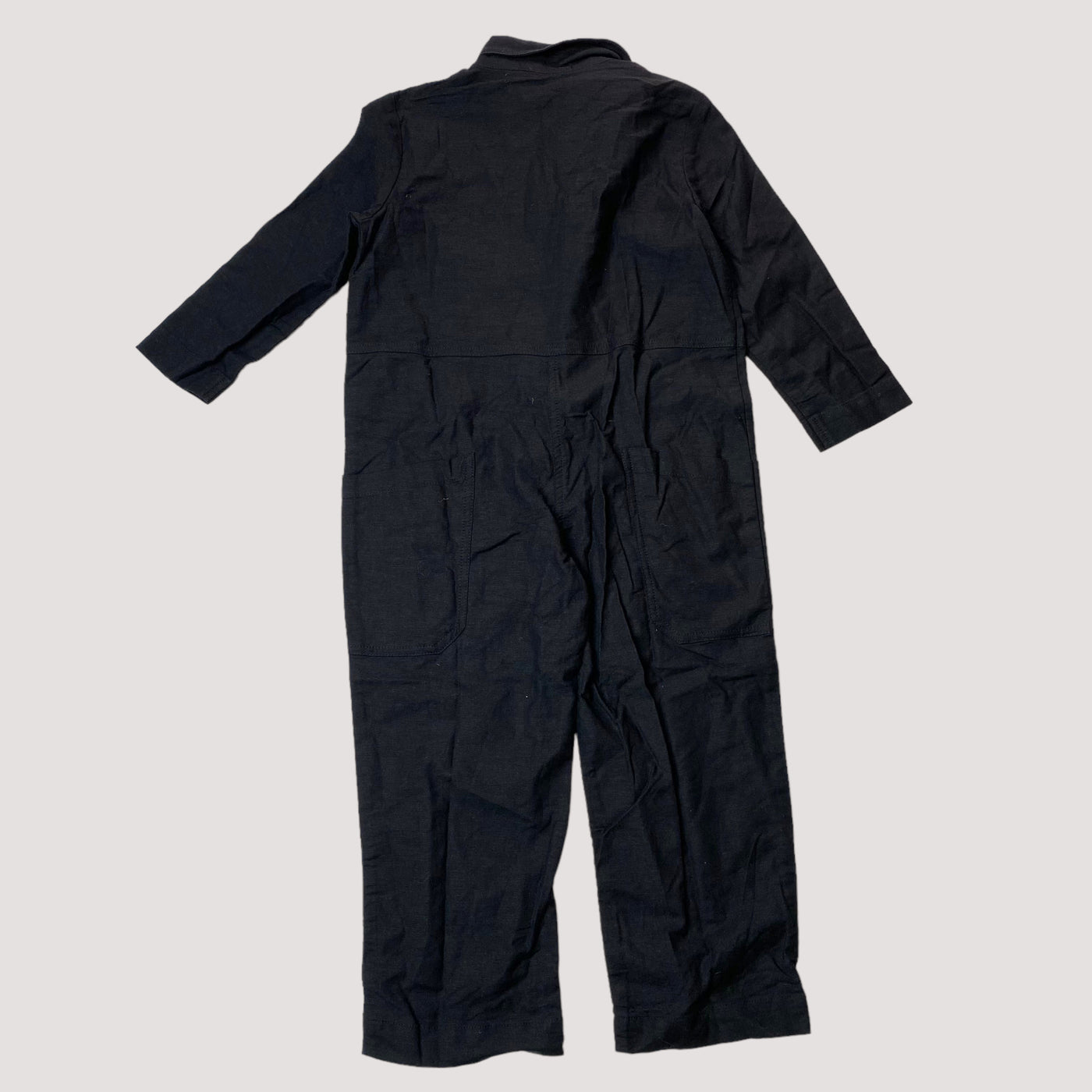 linen mix collar jumpsuit, black | 100cm