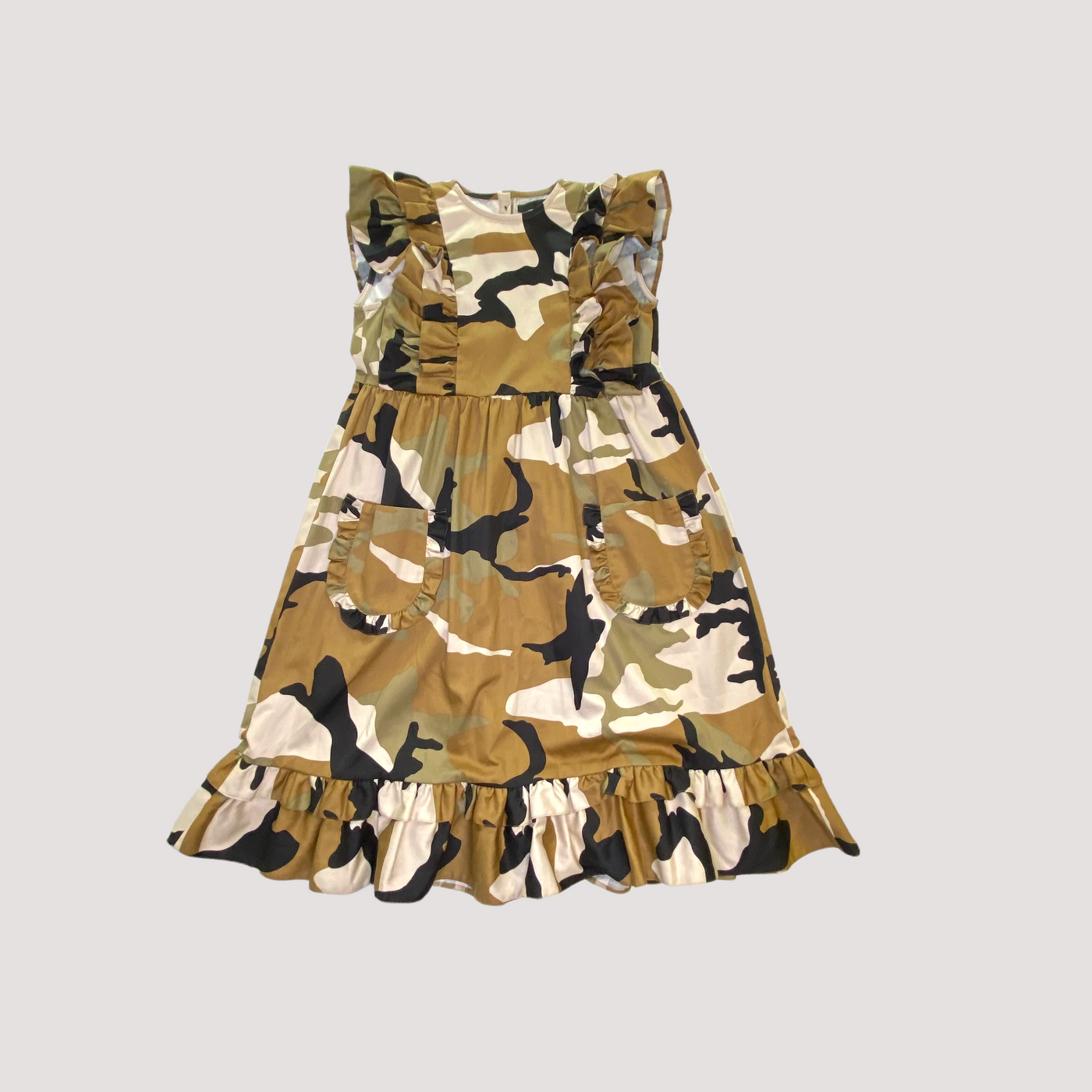ruffle woven dress, camo | 130cm